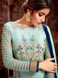 Aqua Blue Golden Traditional Pakistani Palazzo Suit