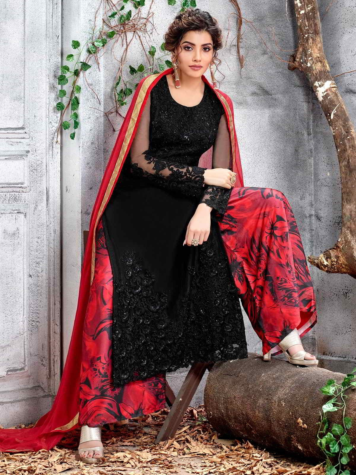 Black And Red Designer Pakistani Palazzo Suit
