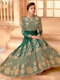 Dark Green And Gold Flared Anarkali Suit