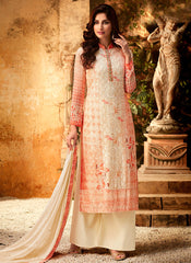 Orange And Cream Multi Embroidered Palazzo Suit