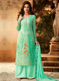 Light Green Multi Embroidered Designer Palazzo Suit
