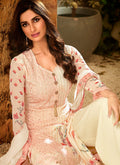 Peach And Cream Multi Embroidered Palazzo Suit