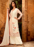 Peach And Cream Multi Embroidered Palazzo Suit