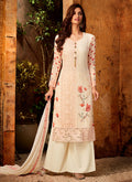 Peach And Cream Multi Embroidered Palazzo Suit