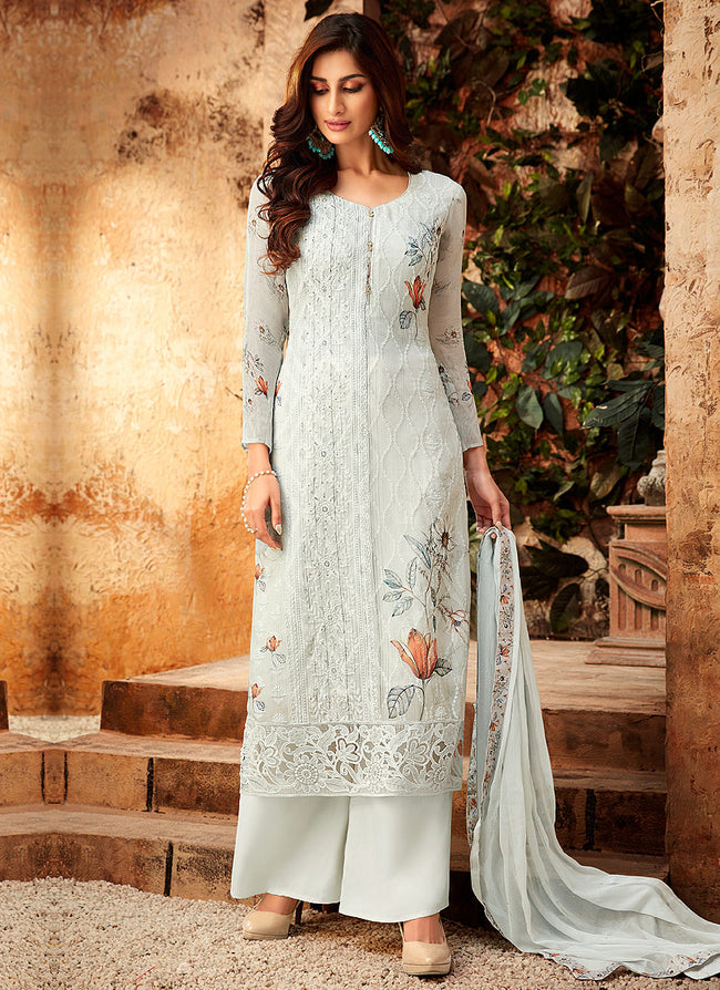 Designer Outfits Sharara Palazzo Suits Pakistani Indian Wedding Wear  Beautiful Heavy Embroidery Work Georgette Shalwar Kameez