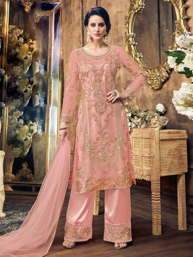Light Pink Pearl Embellished Pakistani Pant Suit