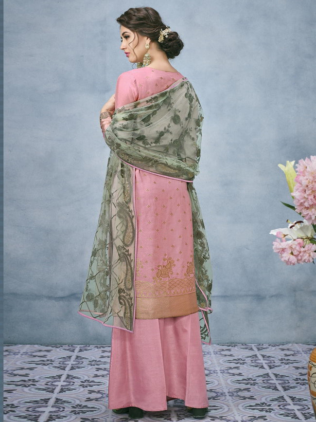 Pink And Green Lucknowi Ethnic Palazzo Suit