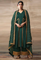 Green Embroidered Designer Palazzo Suit