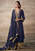 Navy Blue Embroidered Designer Palazzo Suit