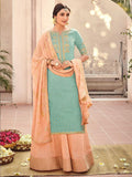Blue And Peach Embroidered Gharara Palazzo Suit