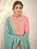 Pale Pink And Turquoise Embroidered Gharara Palazzo Suit
