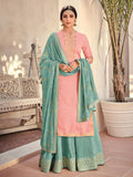 Pale Pink And Turquoise Embroidered Gharara Palazzo Suit
