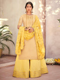 Yellow In Dual Embroidered Gharara Palazzo Suit