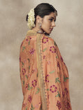Light Orange Golden Embroidered Silk Palazzo Suit
