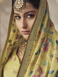 Neon Green Golden Embroidered Silk Palazzo Suit