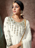 Indian Clothes - White Embroidered Anarkali Suit