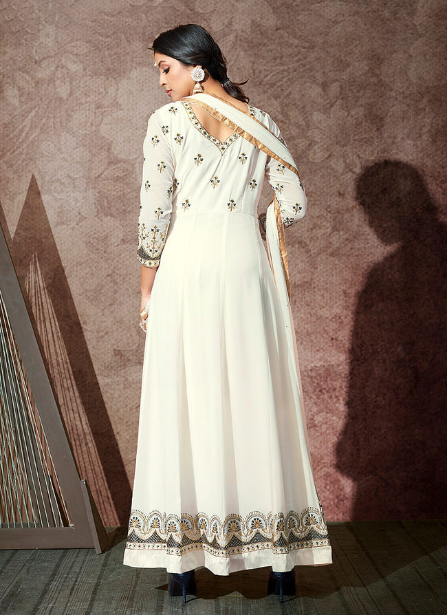 Cotton Silk Off White Party Anarkali Suit | Indian anarkali dresses, Anarkali  dress online shopping, Salwar dress