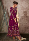Indian Anarkali - Wine Embroidered Anarkali Suit In usa uk canada