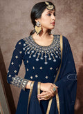 Indian Clothes - Navy Blue Embroidered Anarkali Suit 