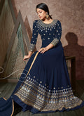 Indian Dresses - Navy Blue Embroidered Anarkali Suit In usa uk canada