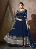 Navy Blue Embroidered Anarkali Suit