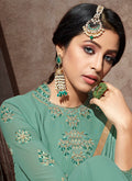 Indian Clothes - Aqua Blue Embroidered Anarkali Suit In usa uk canada