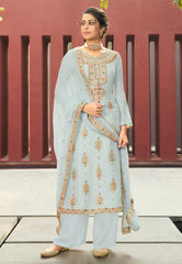 Blue Multi Embroidered Palazzo Suit