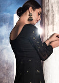 Indian Suits - Black Golden Lucknowi Anarkali Suit