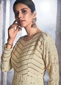 Indian Clothes - Beige Golden Lucknowi Anarkali Suit