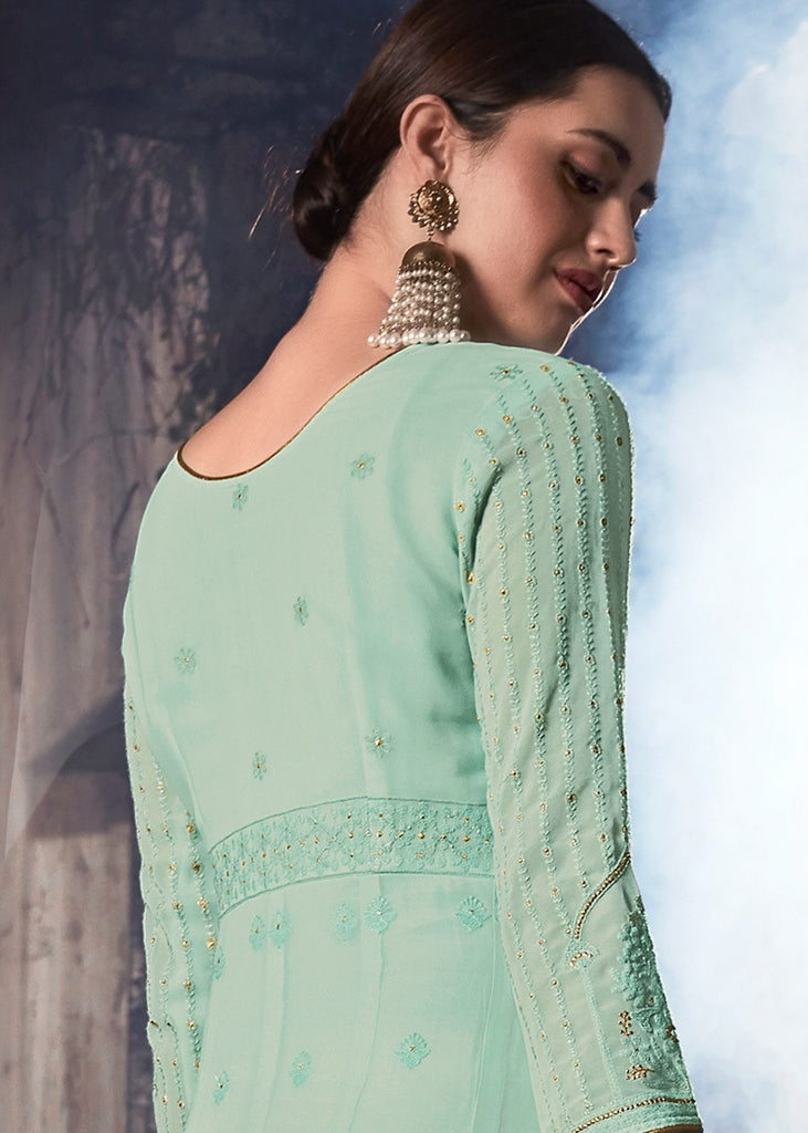 Indian Suits - Aqua Blue Anarkali Suit In usa