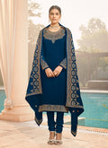 Royal Blue Embroidered Churidar Suit