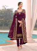 Maroon Golden Embroidered Churidar Suit
