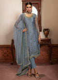 Indian Clothes - Light Blue Embroidered Net Lehenga/Pant Suit