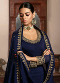 Indian Suits - Navy Blue Silk Lehenga/Pant Suit