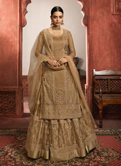 Beige Golden Net Lehenga/Pant Suit