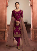 Indian Clothes - Maroon And Mauve Embroidered Lehenga/Pant Suit