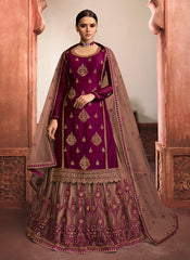 Maroon Embroidered Lehenga/Pant Suit