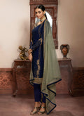 Indian Clothes - Blue And Mint Green Embroidered Lehenga/Pant Suit