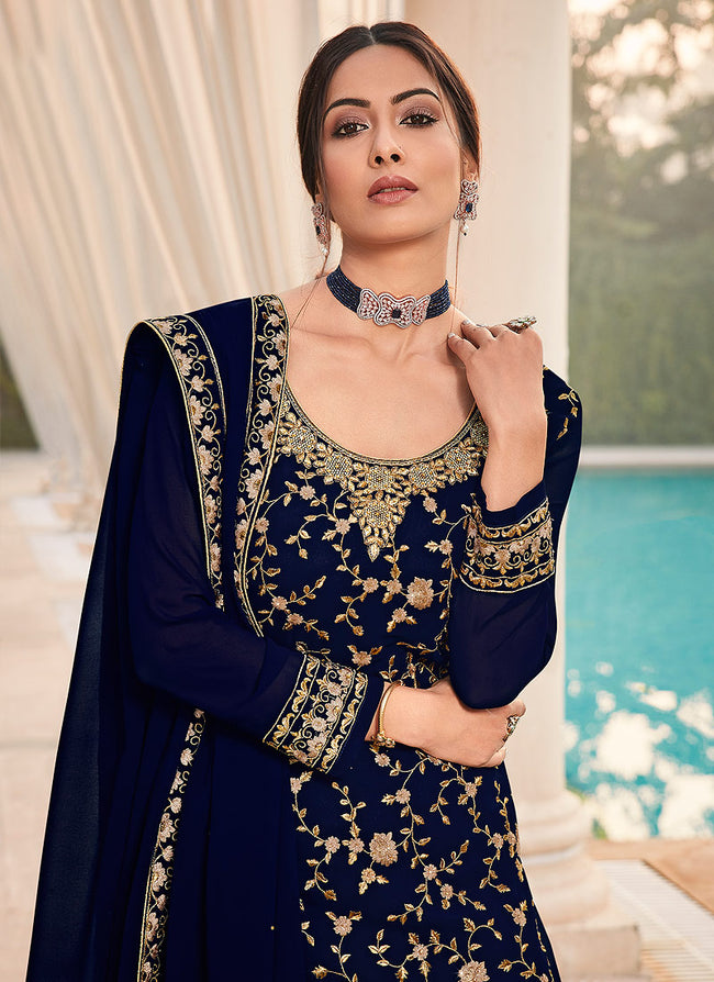 Navy Blue Gharara Suit In usa