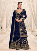 Navy Blue Embroidered Bridal Style Gharara Suit