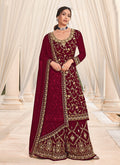Red Embroidered Bridal Style Gharara Suit