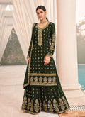 Olive Green Embroidered Bridal Style Gharara Suit