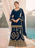 Royal Blue Embroidered Bridal Style Gharara Suit