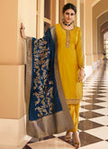 Yellow And Blue Embroidered Pant Style Suit