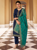 Blue And Green Embroidered Pant Style Suit