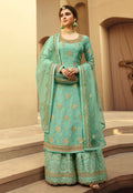 Sea Green Embroidered Gharara Style Suit