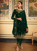 Dark Green Embroidered Pakistani Pant Style Suit