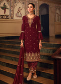 Hot Red Embroidered Pakistani Pant Style Suit