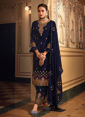 Royal Purple Embroidered Pakistani Pant Style Suit