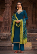Turquoise Embroidered Palazzo Suit
